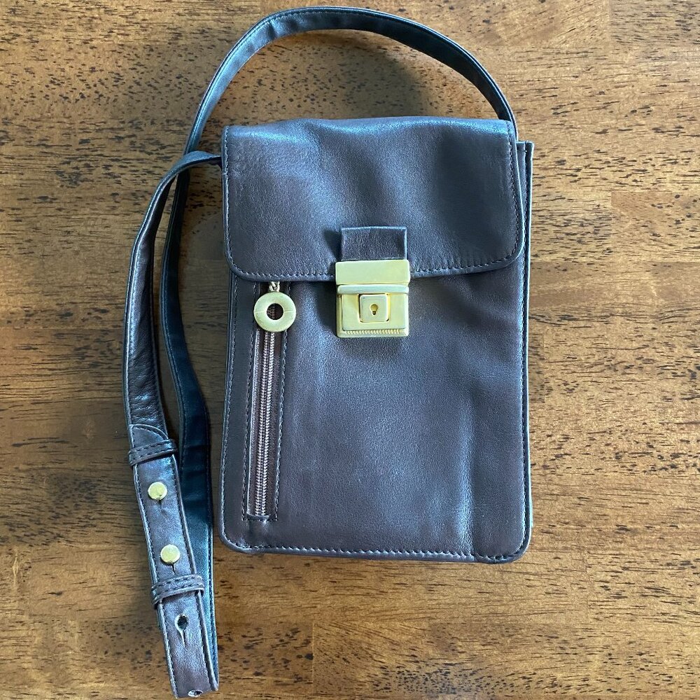 Vintage High Fashion Leather Organizer Crossbody Bag Brown Made In Canada Unisex